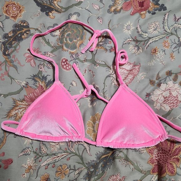aerie Other - Aerie Triangle Velvet Bikini Top Pink Size Medium New With Tags